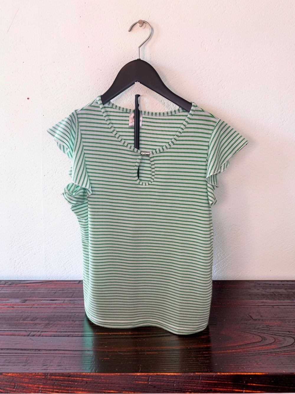 Women's Green Striped Flutter Sleeve Top